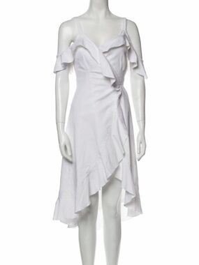 Privacy Please White Ruffle Cold-Shoulder Wrap Dress
